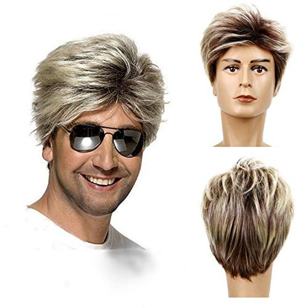 Baruisi 80s Mens Wig Blonde Short Wig Synthetic Cosplay Costume Halloween Wig for Fancy Dress