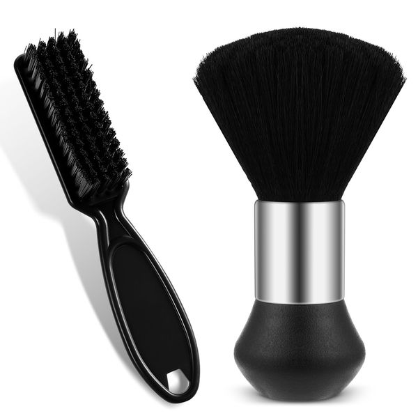 Barber Neck Duster Brush Set,Soft Barber Neck Duster with Barber Trimmer Cleaning Brush, Professional Barber Dusting Hairbrush for Brushing off Hair Around Neckline and Ears After Haircut