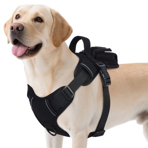 BRKURLEG Dog Harness,Dog Vest with Handle, No Pull Pet Vest Harness with Pocket and Easy Control for Training Walking Hiking, Adjustable and Reflective, Black, L