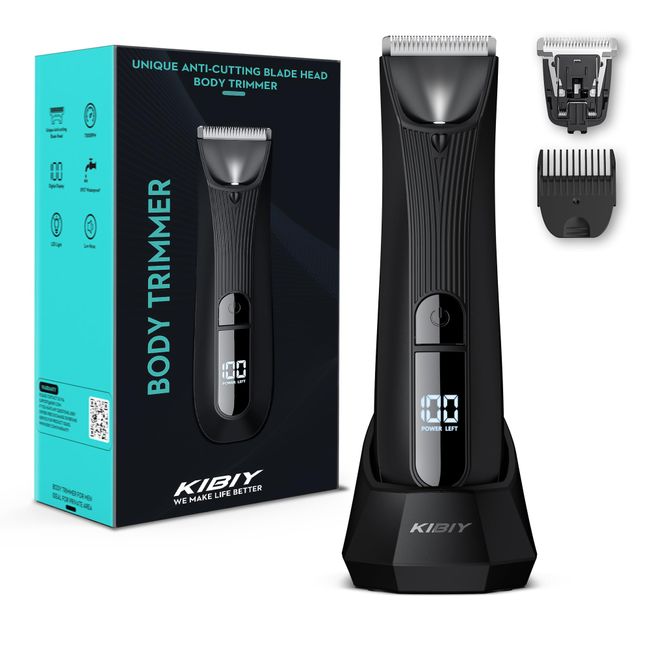 Body Groomer Men, Ball Trimmer Men, Body Shavers for Men, Pubic Hair Trimmer with Replaceable Ceramic Blade Heads, LED Light and Power Display, Standing Recharge Dock for Wet/Dry Use