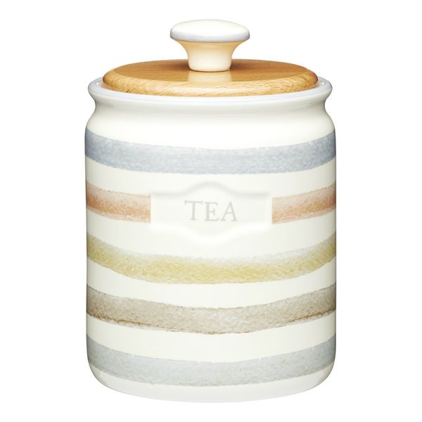 KitchenCraft Tea Caddy, Striped Ceramic Tea Storage, 800 ml