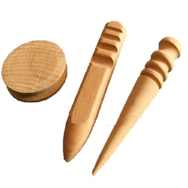 A-CRAFT 3 Piece Leathercraft Tool Cone Slicker Leather Tools Wood