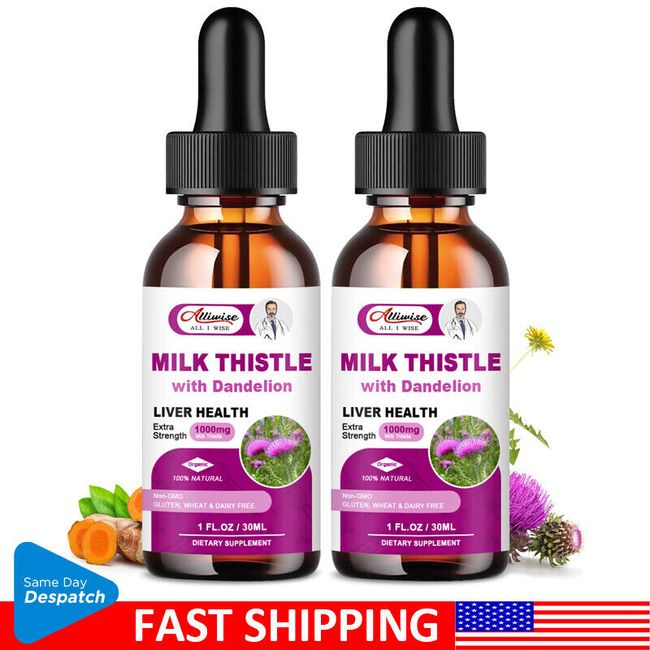 Milk Thistle Liquid Drop,Dandelion Root,Liver Cleanse Immune Support 2 Bottles