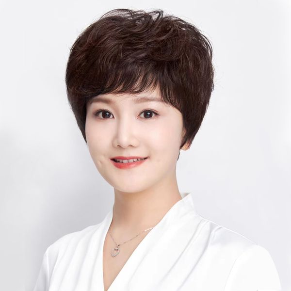 HAIRCUBE Wig, Middle-Aged, Women's Short, Bob, Human Hair, Fluffy, Hand Planted, Breathable, Natural, Everyday Use, Mother's Wigs (Brown)