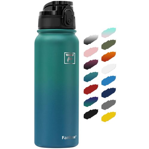 Fanhaw 20 oz Insulated Stainless Steel Water Bottle with Anti-Dust Chug Lid, Leakproof Vacuum Metal Bottle for Kids, Women & Men (Green Blue)