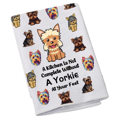LEVLO Funny Yorkie Dish Towel A Kitchen is Not Complete Without A Yorkie Kitchen Towel Gift for Yorkie Dog Dad Mom (Without A Yorkie)