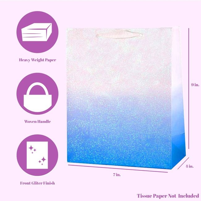 UNIQOOO 12Pcs Blue Glitter Ombre Gift Bags Bulk, 100% Recyclable Gift  Wrapping Paper Bags, for Bridal Baby Shower, Wedding Birthday Party Favor  Thank