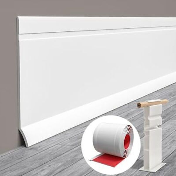 Flexible Baseboard Molding Trim, 4 Inch(W) x 20 Feet(L) Self 4in x 20ft White