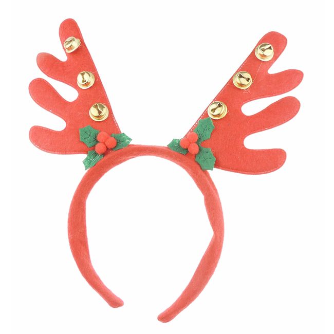 Unisex Womens Mens Festive Christmas Nativity Costume Outfit Party Headband Hair Hoop Alice Band Hairband Deeley Springs Bopper Plush Deer Stag Elk Antler Ears Reindeer Bells Holly (Red)