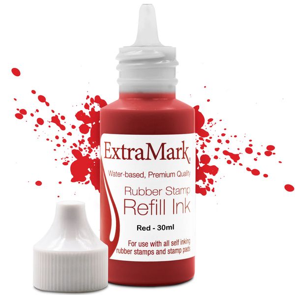 ExtraMark Premium Stamp Refill Ink for Self-Inking Stamps and Stamp Pads, 30 ml, Red Color Ink.