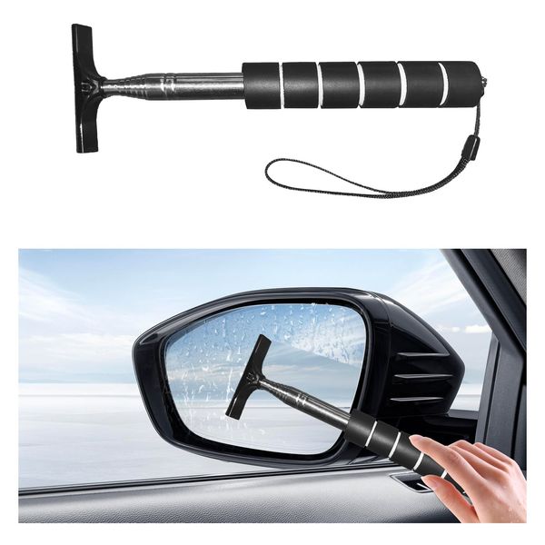 Dickno Car Side Mirror Squeegee, 35.6'' Retractable Rearview Mirror Wiper, Mini Portable Auto Window Squeegee Cleaner, Universal Vehicle Glass Cleaning Tool for Rainy Foggy Weather (Black)