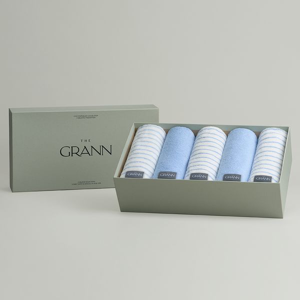 [Exclusive] [Gift Wrapping] Blue Fog &amp; Blue Fog Stripe (5P) Gift Set - Grand Edition Face Towel