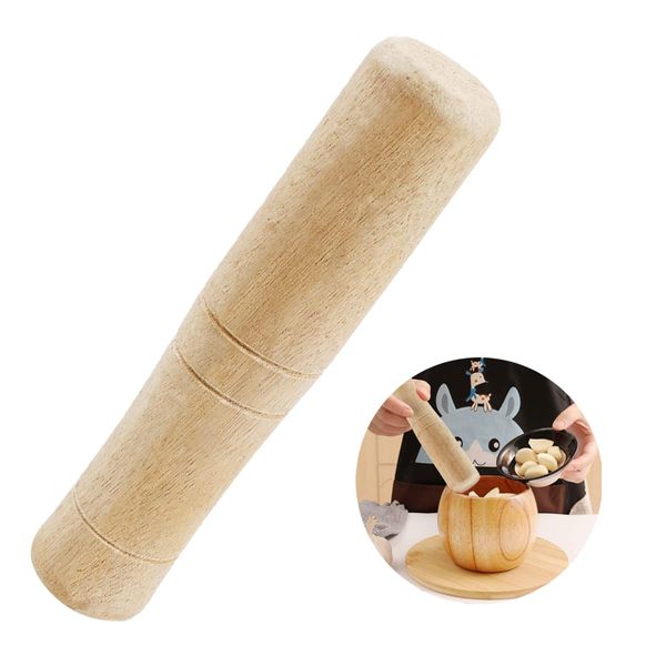 DOERDO DD Wooden Pestle Food Grinding Stick, Solid Wood, Non-stick, 17.3x3.2cm/6.8x1.2inch