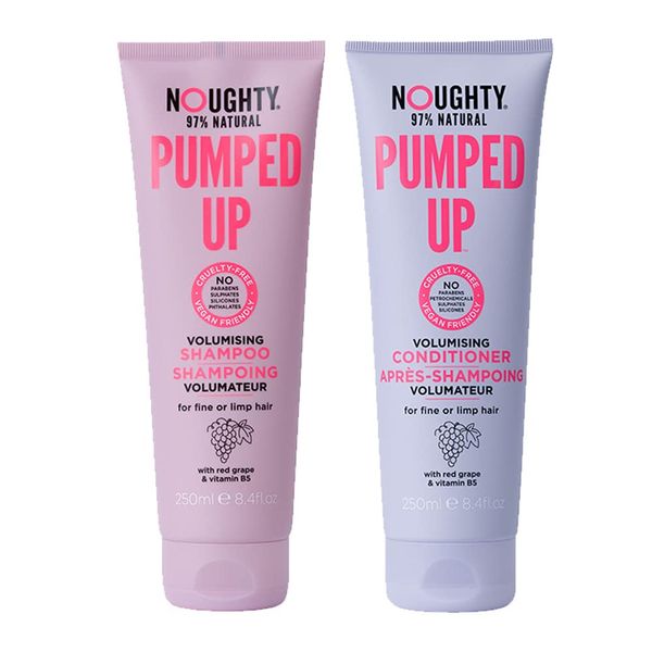 Noughty 97% Natural Pumped Up Shampoo and Conditioner, Volumises Fine or Limp Hair with Red Grape and Vitamin B5, Sulphate Free Vegan Haircare 2 x 250ml