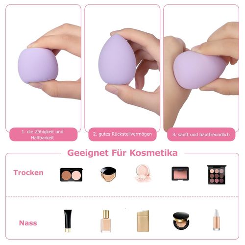 8-Piece Make Up Sponge Set, Beauty Mixer, Large Make-Up Egg Colours, Powder Puff Make-Up Sponge, Washable Sponge, Make Up Remover Pad, Liquid Foundation, Powder, Sun Protection