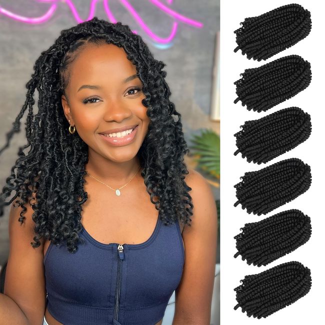 Spring Twist Hair Spring Twist Crochet Hair Spring Twist Braiding Hair 8 Inch 6 Packs 90strands For Passion Twist Butterfly Locs Crochet Braids Hair Synthetic Braiding Hair Extensions (8 Inch,1B)