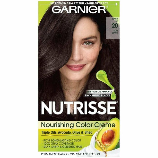 Garnier Nutrisse Nourishing Color Creme Permanent Haircolor 20 Soft Black 3 Pack