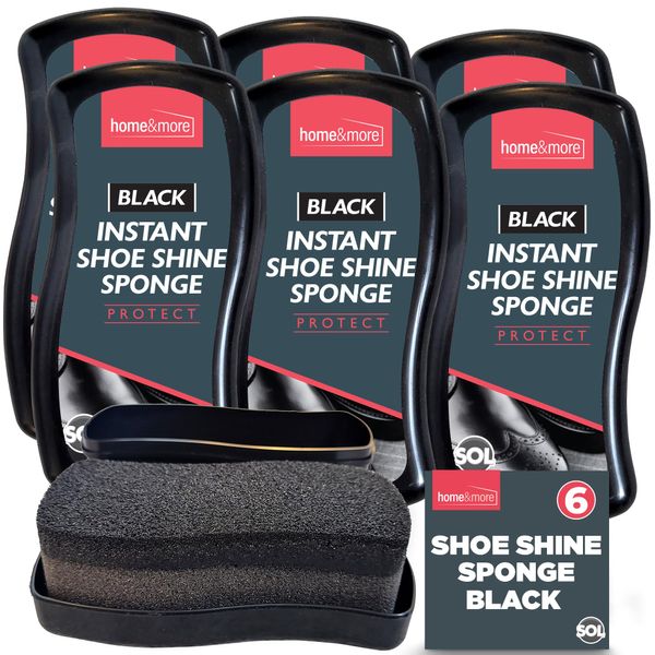 SOL 6pk Instant Shoe Shine Sponge Black | Black Shoe Polish, Black Boot Polish | Express Shine Sponge for Vinyl & Black Leather Shoes | Instant Shine To Vinyl, Leather Shoes & Bags + Sticker