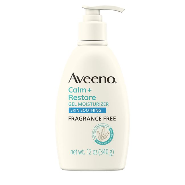 Aveeno Calm + Restore Gel Body Moisturizer for Sensitive, Delicate Skin, Lightweight Daily Dry Skin Healing Moisturizer with Prebiotic Oat, Aloe & Pro-Vitamin B5, Fragrance Free, 12 oz