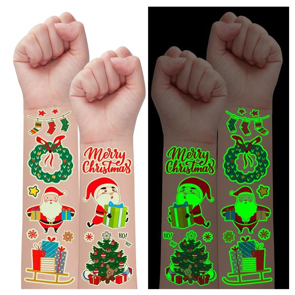 Leesgel Christmas Decorations for Kids Tattoos, 120 Styles Luminous Christmas Stickers Temporary Tattoos, Christmas Eve Box Fillers Family Games Toys Xmas Stocking Fillers Ornaments