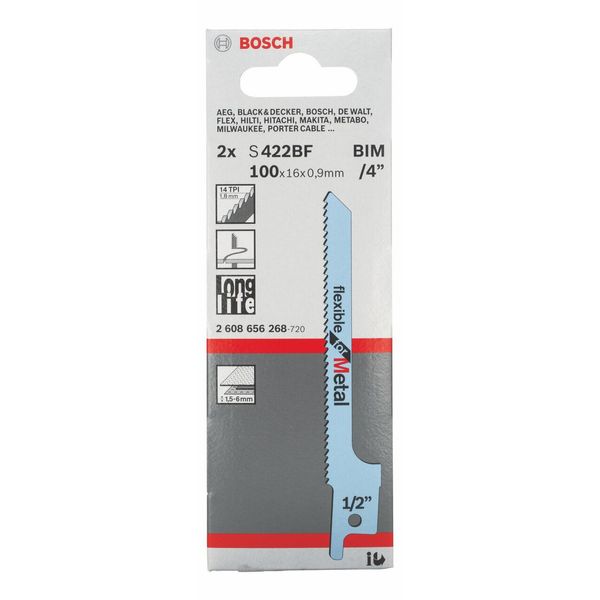 Bosch Accessories 5 pieces Reciprocating Saw Blade S 422 BF Flexible for Metal (for metal, 100 x 16 x 0,9 mm, accessories for reciprocating saws)