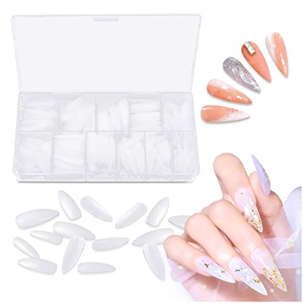 Kalevel 500 Pieces Nail Practice Tips, Nail Nails, Long Oval, White, Translucent Feeling, Decoration, Diy, Clear, Different Sizes, Long, Gentle On Nails, Long Tips, Handmade Supplies, Nail Decoration