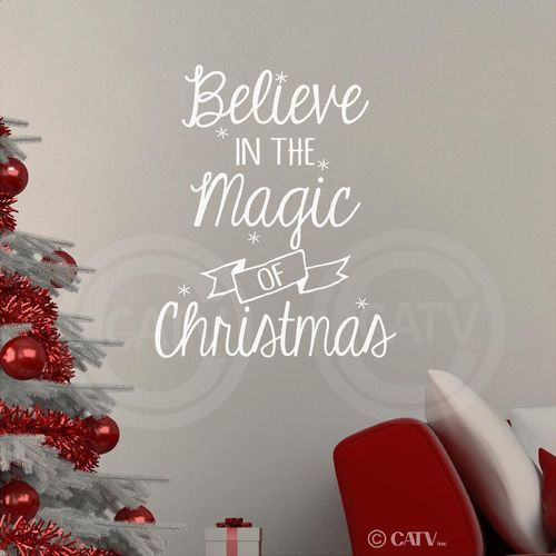 (Tall) Believe in The Magic of Christmas Wall Saying Vinyl Lettering Decal Home Decor Art Quote Sticker (White, 16x20)