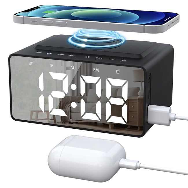 Alarm Clock Radio Wireless Charging & USB Port Bluetooth Speaker LED Display