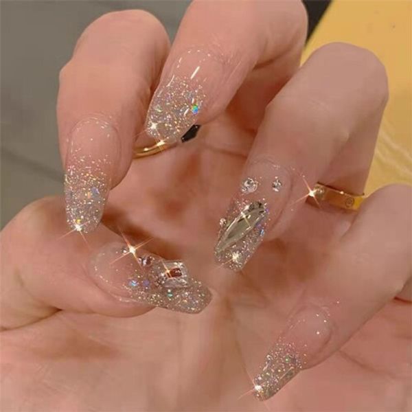 &quot;Nail tips 3D type&quot; XUZOO 24 pieces nail tips, fake nails, 3D nails, three-dimensional, short, long, cute, stylish, popular, nail tips, nail stickers, fake nails, nail tools, double-sided tape included (Crystal die