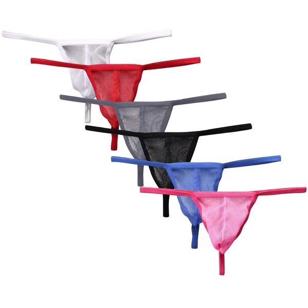 AIEOE Men's Thongs Underwear 6 Pcs Sexy Breathable G-String Mesh Low Rise Bikini Panties