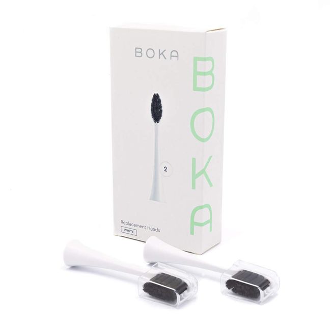Boka Replacement Toothbrush Heads for Sonic Powered Electric Toothbrush, White (2 Heads)