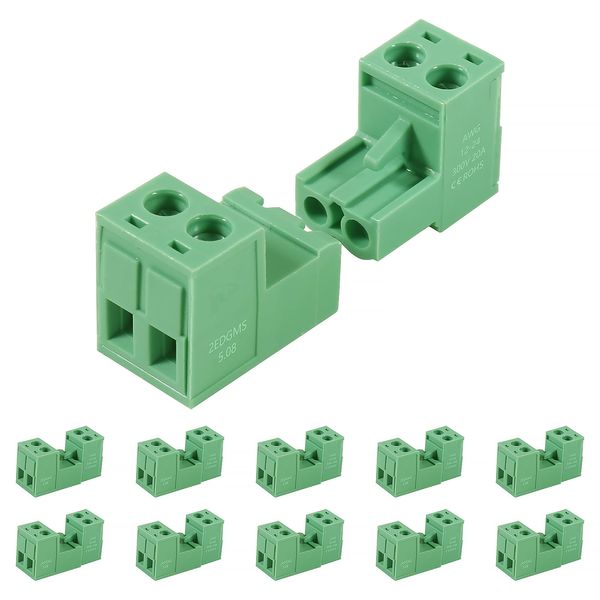 ALAMSCN 10 Sets 2 Pin Steckbare Klemmen 5.08mm Teilung PCB Mount Screw Klemmenblock PCB Schraubklemme Steckdosen-Panel-Montage zum Selbermachen