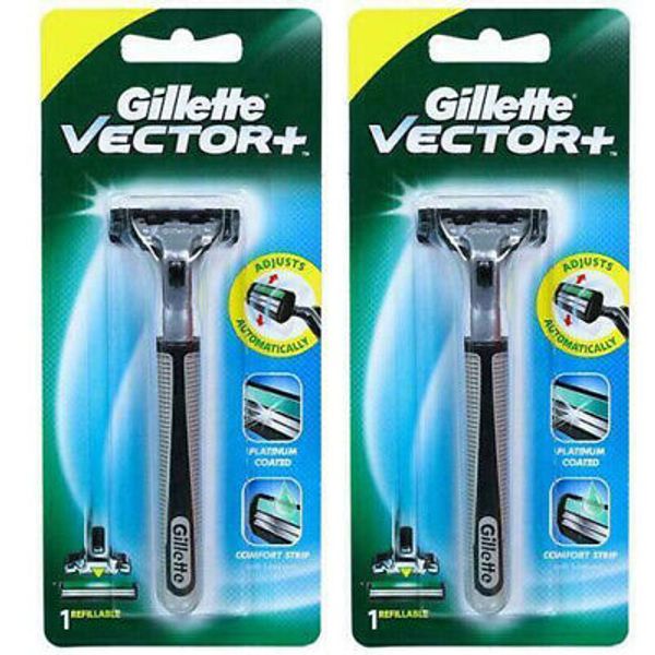 2 Pcs Gillette Vector Razor Handle + 1 Refill Blade and Pivot Head (fits Atra)