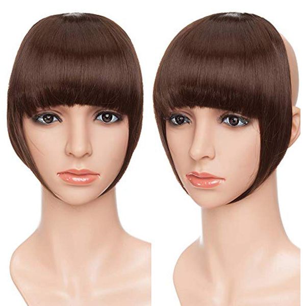 One Piece Hair Extensions Clip In Bangs Fake False Hair Piece Clip On Front Hair Bangs Fringe Cute - Medium Brown