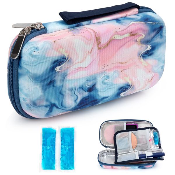 YOUSHARES Diabetic Insulin Pen Travel Cases - Medicine Cool Bag with 2 Ice Packs, Diavy Insulin Pen Case, Insulated Bag for Diabetes Supplies (Quicksand Pink)