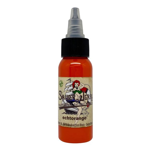 REACH-konforme Sailor Jerry Tattoofarbe Echt Orange / dark orange 30 ml. Deutsche Tattootinte, Made in GERMANY und mit Zertifikat! Tätowierfarbe, Tattoo Ink, deutsche Tattoofarbe, Vertrieb durch HAN-SEN GmbH