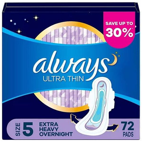 Always Ultra Thin Overnight Pads with Wings, 72 ct.