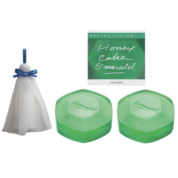 Shiseido Honecake Emerald NA 3 Piece Set & 1 Sample Gift mild cake transparent face wash body wash mild cake purple emerald ruby soap skin moist smooth face body foaming rich creamy whole skin
