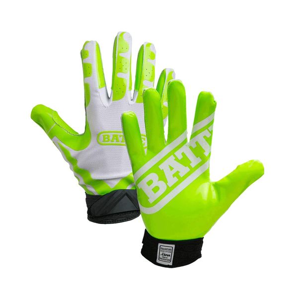 Battle Sports Ultra-Stick Wide Receiver Football Gloves - Adult & Youth Football Gloves - Adult X-Large, Neon Green/White