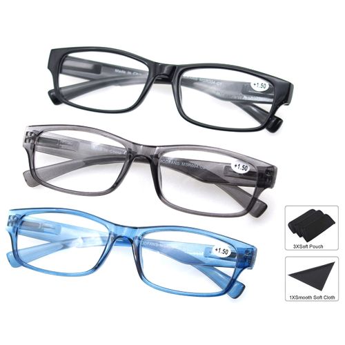 MODFANS Set of Reading Glasses 2.25 Men Women Readers with Comfortable Spring Hinge Stylish Eyeglasses for Reading with Pouch