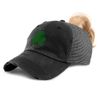 Speedy Pros Womens Ponytail Cap Shamrock Irish Embroidery Cotton Messy Bun Distressed Trucker Hats Strap Closure Black Design Only