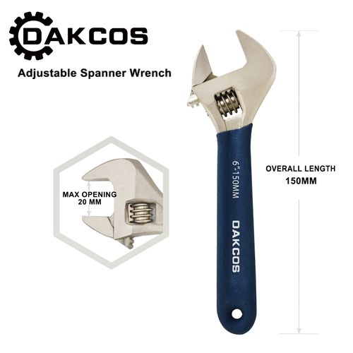 DAKCOS Adjustable Spanner，Small Adjustable Spanner Wrench with Soft Grip Handle 6 inch (150mm)