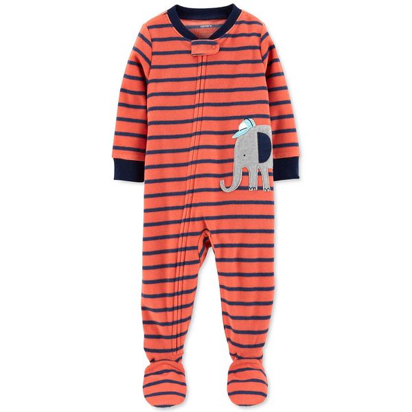 Carter's Schlafanzug 104/110 Fleece Einteiler Junge Boy warm Weich Winter Reißverschluss (104/110, orange/Elefant)