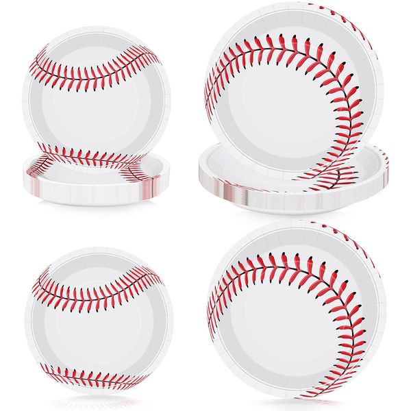 ADXCO 48 Pack Baseball Plates 9 Inch and 7 Inch Round Baseball Themed Paper Plates Baseball Dinner Plates for Baseball Birthday Party Decor Supplies