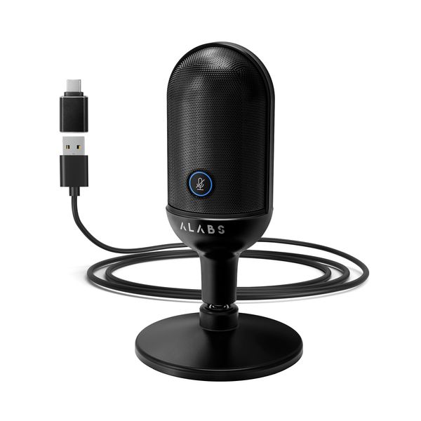 ALABS USB Microphone,Condenser Podcast Microphone for Computer,Mac,Smartphone,Plug&Play Gaming Mic with LED Quick Mute,1/8" Headphone Monitor Jack,for Recording,Singing,YouTube,Tiktok