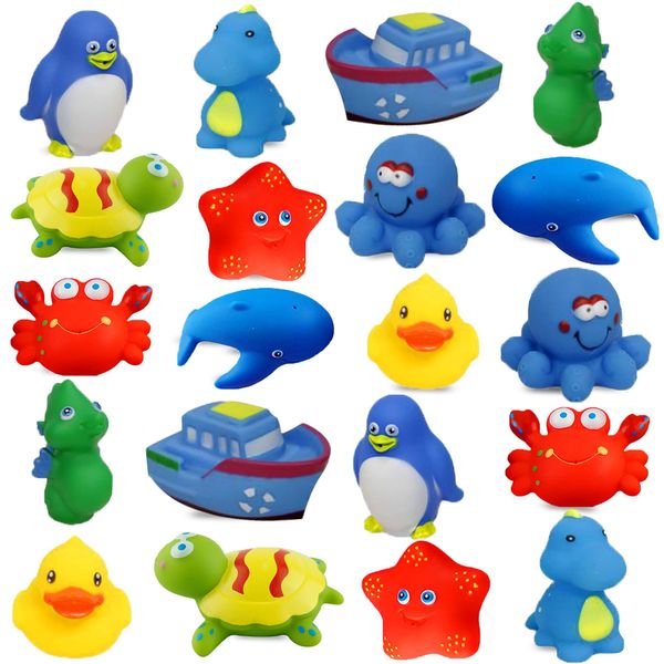 Dimple Set of 20 Floating Bath Toys, Sea Animals Squirter Toys for Boys & Girls, Assorted Sea Animals Friends, Squeeze to Spray! Tons of Fun, Great for Kids & Toddlers