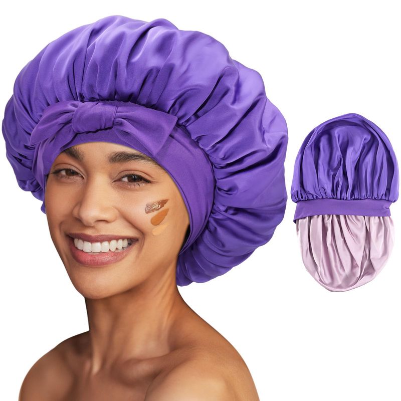 Lolalet Gorro de Satén, Gorro de Noche para Dormir Suave Seda Doble ...