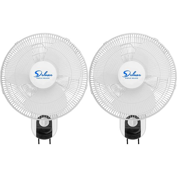 Simple Deluxe 16'' Digital Wall Mount Fans Adjustable Tilt 90° 3 speed 2-Pack