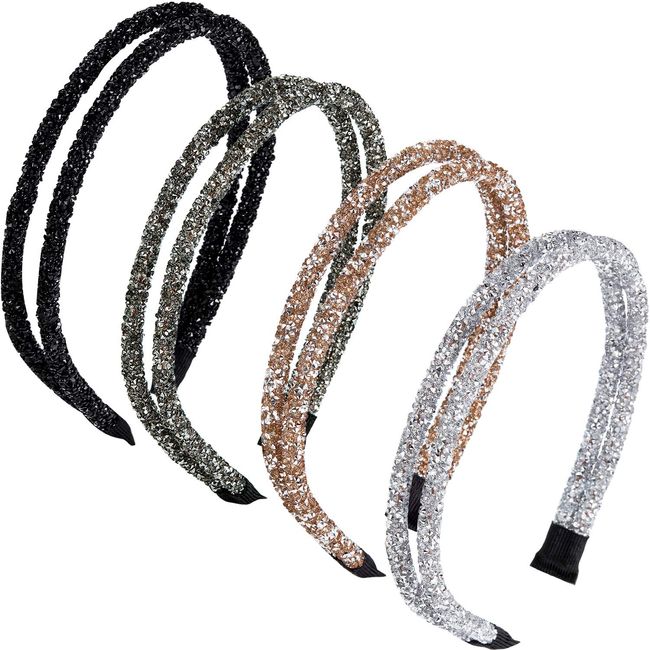 WILLBOND 4 Pieces Rhinestone Hair Band Double Crystal Side Hair Band Imitation Diamond Crystal Hoop Headband Thin Headband for Women Girls Hair Accessory