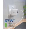 Masterplug Super-Fast USB Charging Plug with Single Type A and Two Type C Charging Ports, 67 Watts, White